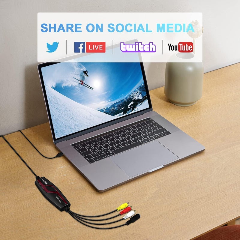 DigitPro Video Capture Card USB 2.0, RCA to USB Video Capture Device, Digital Video Converter to Save Digital Files for Your Mac OS X Windows 7 8 10 PC, One Touch VCR TV to DVD, Black - Image 4